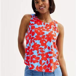 Draper James RSVP Floral Top Womens XXL Red Blue Sleeveless Button Side Tank